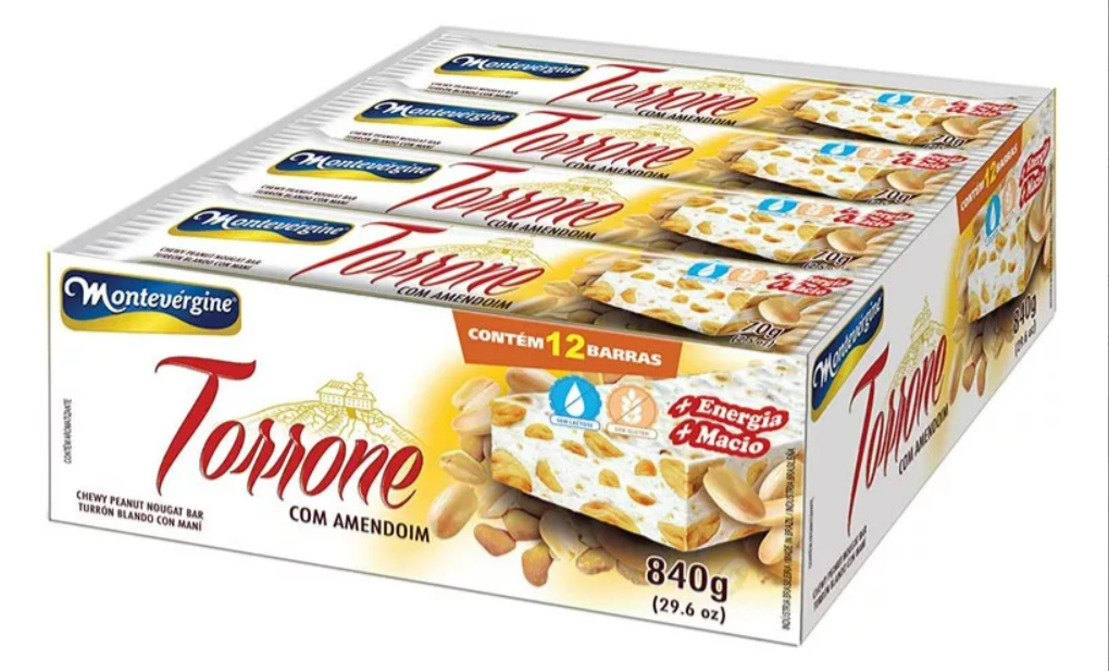 12 Bars 70g Torrone Chewy Peanuts Nougat Turron Blando com Mani - Montevergine