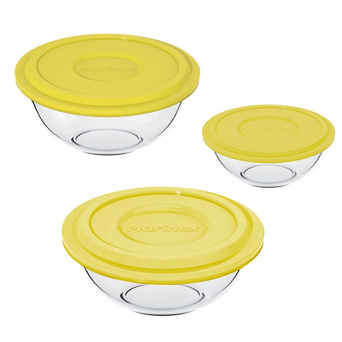 Conjunto De Tigelas Marinex Plus Com Tampa Amarela 3 Peças / Set of marinex plus bowls with yellow cap 3 pieces - Nadir Figueiredo