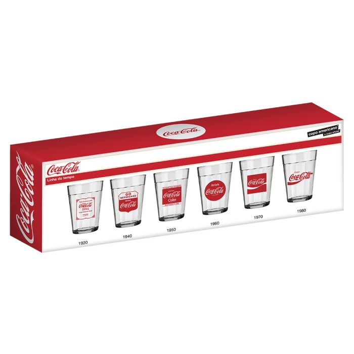 Jogo Copo Americano Linha Do Tempo Coca-cola 190ml 6 Peças / American Glass Set Time Line Coca-Cola 190ml 6 Pieces - Nadir Figueiredo