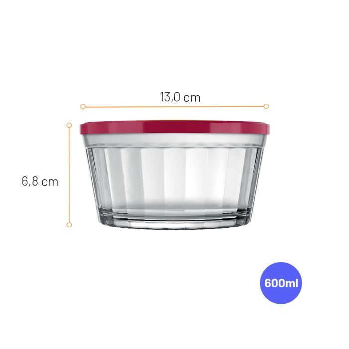 Jogo Tigela Copo Americano Com Tampa Plástica 600ml 3 Peças / Set Bowl American Glass with Plastic Cap 600ml 3 Pieces - Nadir Figueiredo