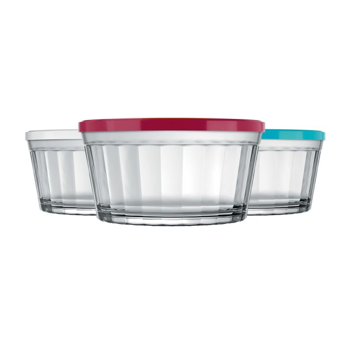 Jogo Tigela Copo Americano Com Tampa Plástica 600ml 3 Peças / Set Bowl American Glass with Plastic Cap 600ml 3 Pieces - Nadir Figueiredo