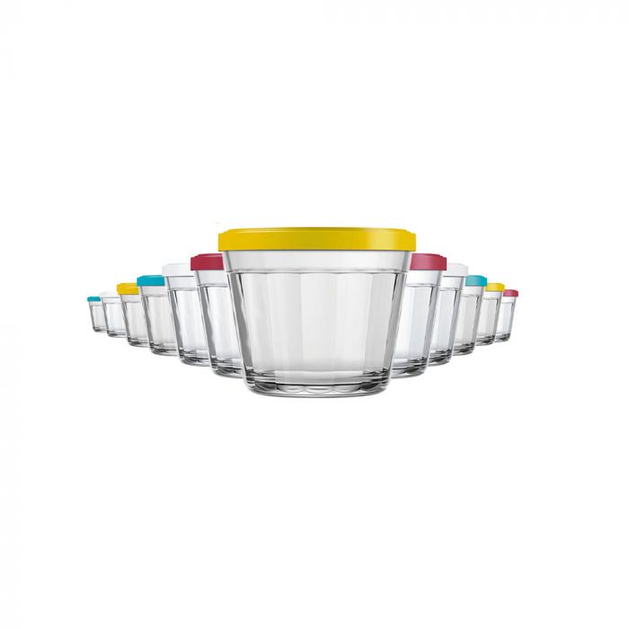 Jogo Tigela Copo Americano Com Tampa Plástica 150ml 12 Peças / Set Bowl American Glass with 150ml plastic lid 12 pieces - Nadir Figueiredo