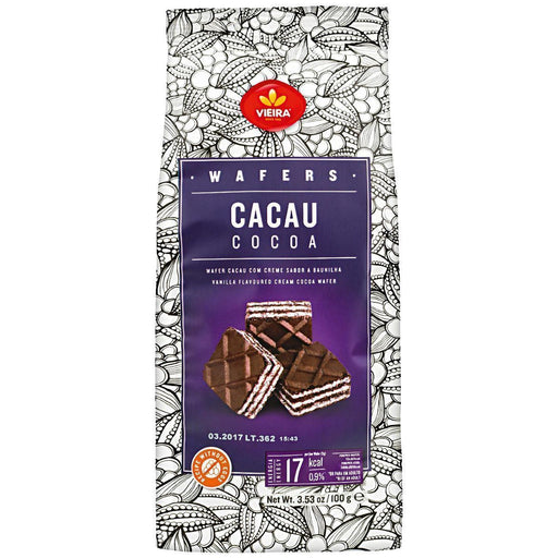 Biscoito VIEIRA Wafer Cacau com Creme Sabor Baunilha Pacote 100g