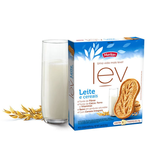 Biscoito MARILAN Lev Integral com Leite e Cereais 81g Pacote com 3 Unidades 27g Cada