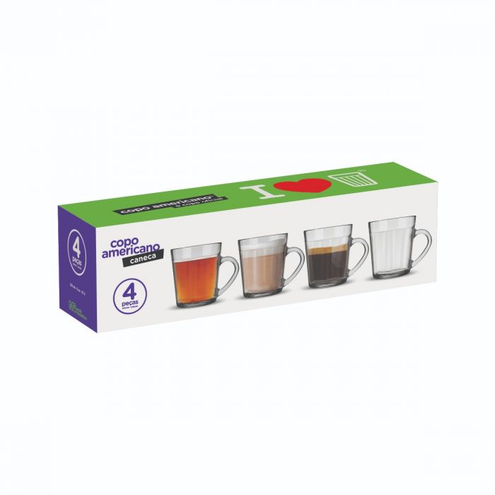 Jogo De Canecas Copo Americano 270ml Com 4 Peças / Mug set US $ 270ml with 4 pieces - Nadir Figueiredo