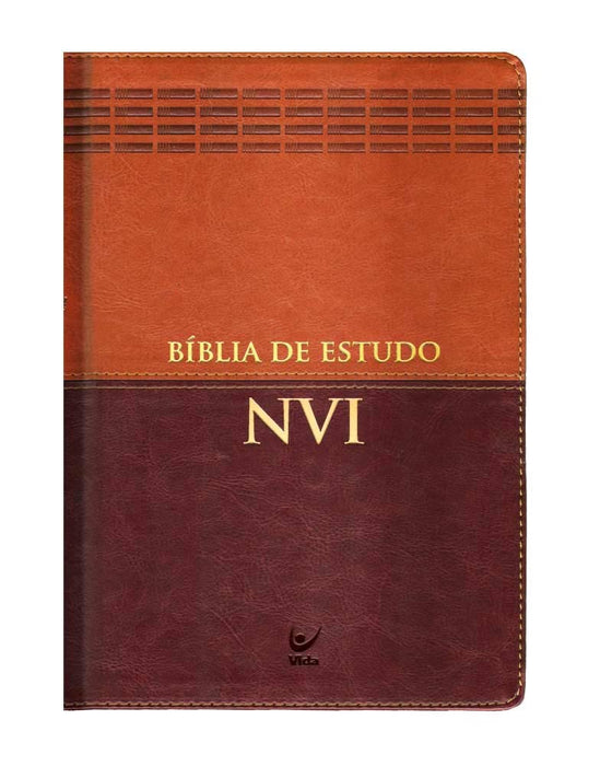 Bíblia de Estudo NVI Marrom e Caramelo - Em Portugues do Brasil - Mais de 20 mil notas no rodapé - Mapas, quadros, diagramas e ilustrações - NVI - Paperback