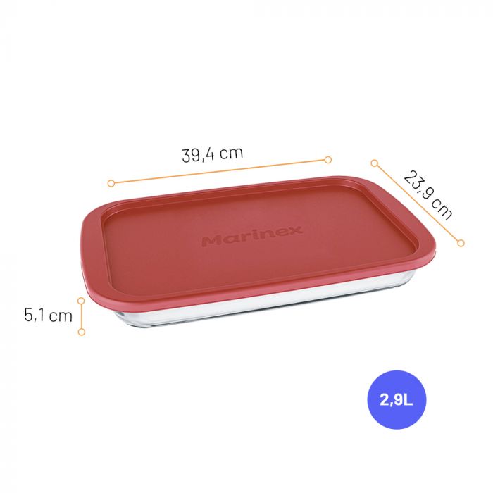 Assadeira Retangular Marinex Com Tampa Plástica 2,9l / Marinex rectangular baking sheet with plastic cap 2.9L - Nadir Figueiredo