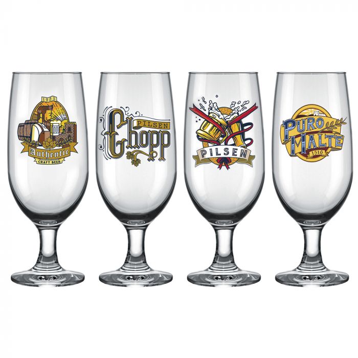 Jogo De Taças Para Cerveja Brasões Nadir 300ml Com 4 Peças / Beer Glass Set Nadir 300ml Coats with 4 Pieces - Nadir Figueiredo