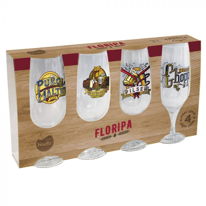 Jogo De Taças Para Cerveja Brasões Nadir 300ml Com 4 Peças / Beer Glass Set Nadir 300ml Coats with 4 Pieces - Nadir Figueiredo