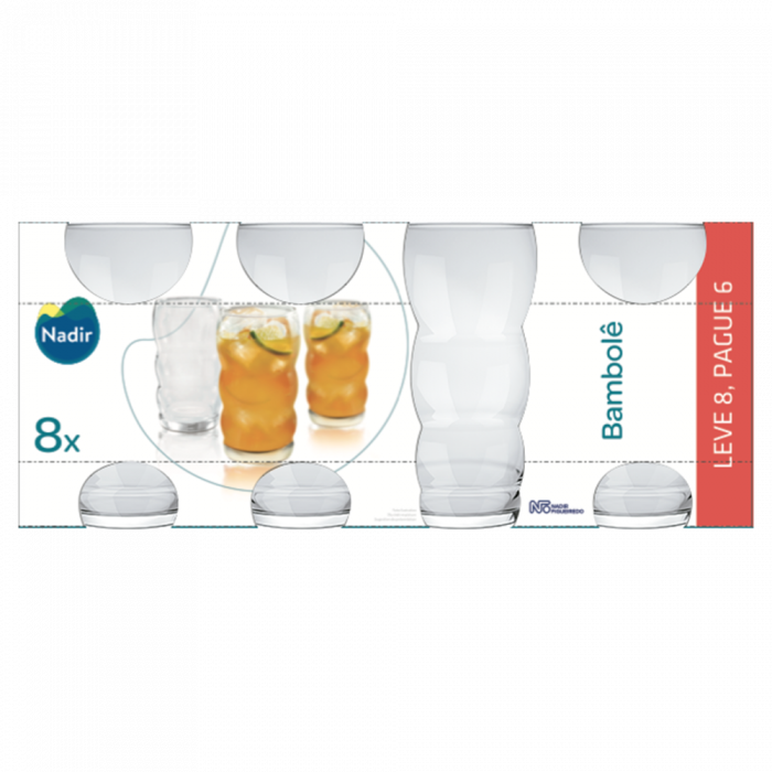 Jogo De Copos Nadir Bambolê Long Drink 380ml Com 8 Peças / Set of Glass Glasss Long Drink 380ml with 8 pieces - Nadir Figueiredo