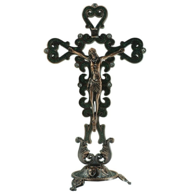 Brazilian Original Metal Stylized Table Crucifix Model 2 17cm Religious Collectible