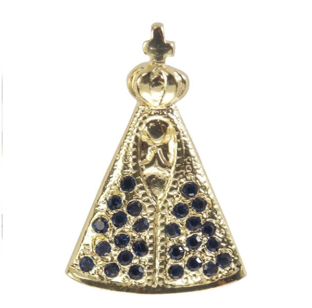 Brazilian Nossa Senhora Our Lady Aparecida Gold Plated Pendant w/ Strass