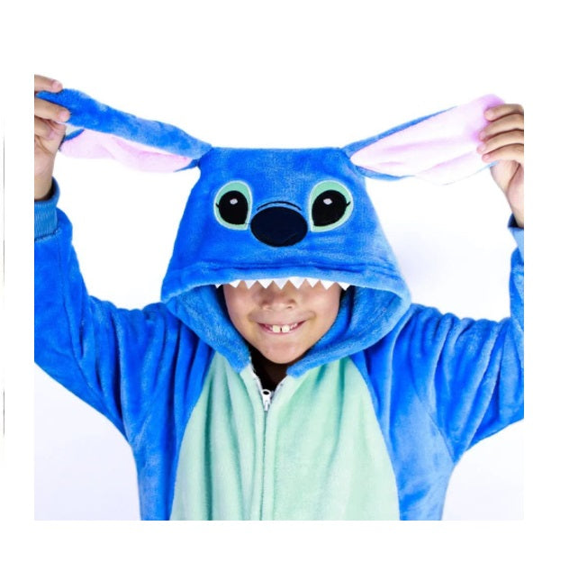 Kigurumi Nuigurumi Stitch Blue Plush Onesie Sleepwear Costume Kids 3/4y