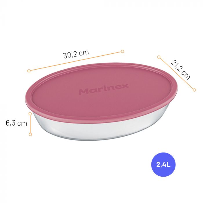 Assadeira Oval Com Tampa Plástica Marinex 2,4l / Oval baking sheet with marinex plastic cap 2.4L - Nadir Figueiredo