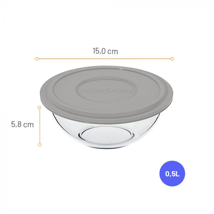 Tigela Com Tampa Plástica Marinex Plus 500ml (Cores De Tampa Sortidas) / Bowl with plastic cover Marinex Plus 500ml (assorted cap colors) - Nadir Figueiredo