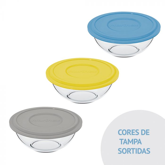 Tigela Com Tampa Plástica Marinex Plus 500ml (Cores De Tampa Sortidas) / Bowl with plastic cover Marinex Plus 500ml (assorted cap colors) - Nadir Figueiredo